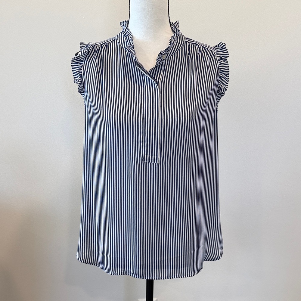 Ann Taylor Loft Navy Striped Sleeveless Top Size Small